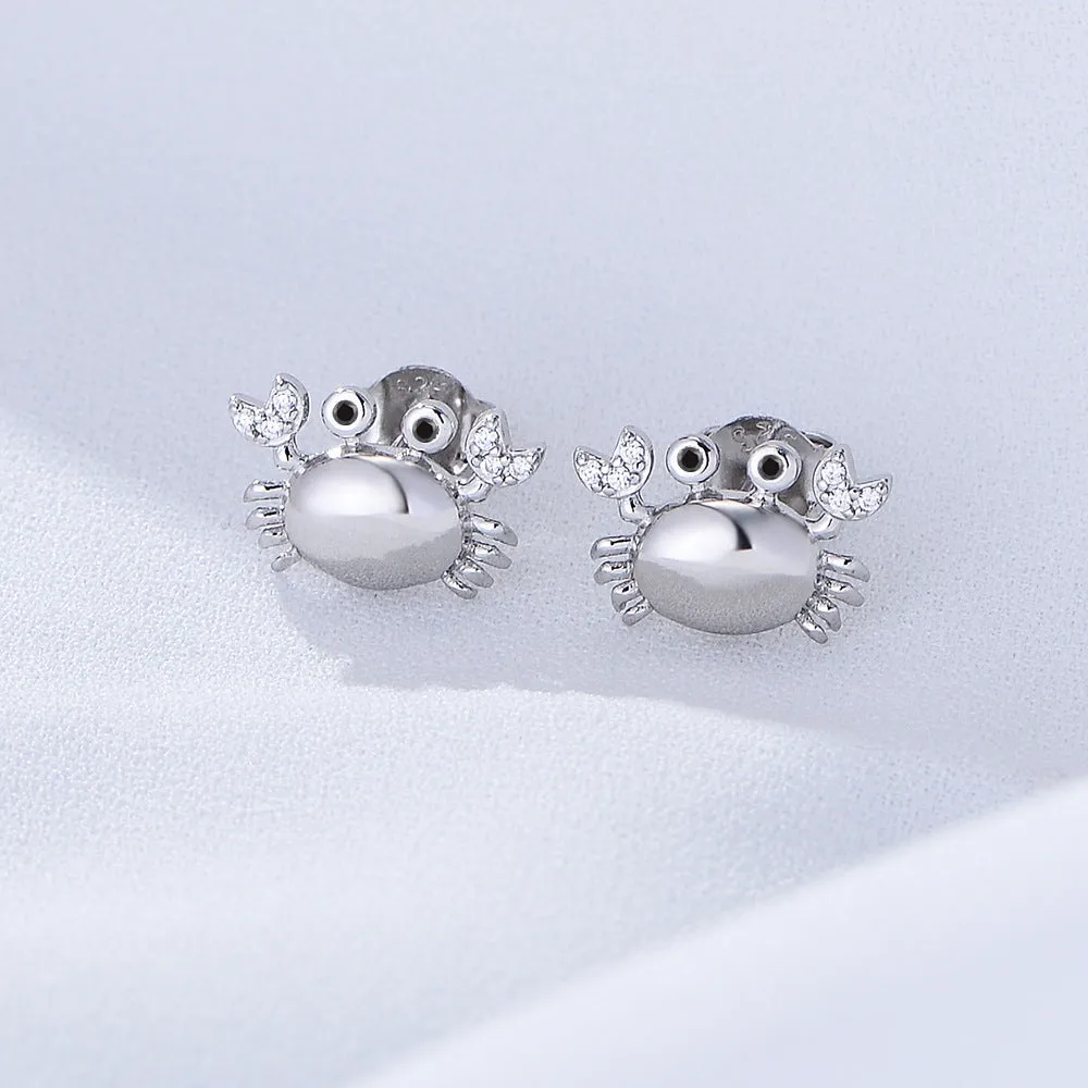 Small Crab with Zircon Silver Studs Earrings for Women