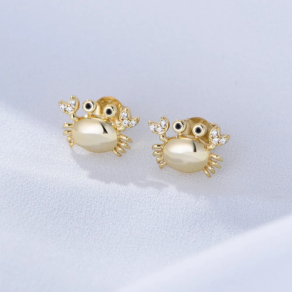 Small Crab with Zircon Silver Studs Earrings for Women