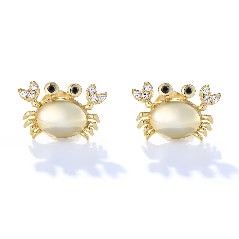 Small Crab with Zircon Silver Studs Earrings for Women