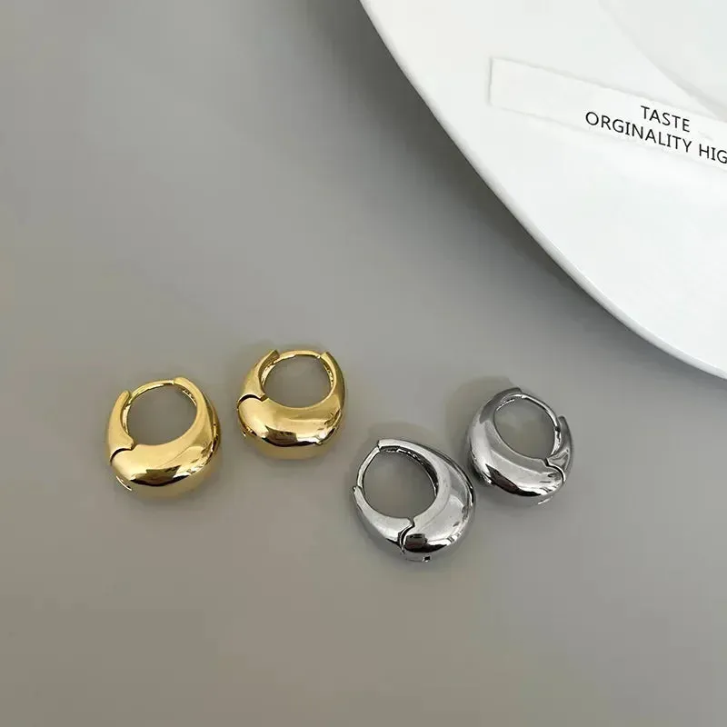 Smooth Chunky Metal Circle Round Stainless Hoop Statement Punk Steel Earring