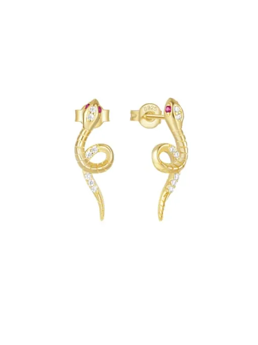 Snake Earrings 925 Sterling Silver 18K Gold Plated Pink Zircon Hypoallergenic Statement Earrings