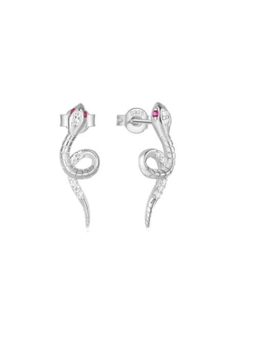 Snake Earrings 925 Sterling Silver 18K Gold Plated Pink Zircon Hypoallergenic Statement Earrings