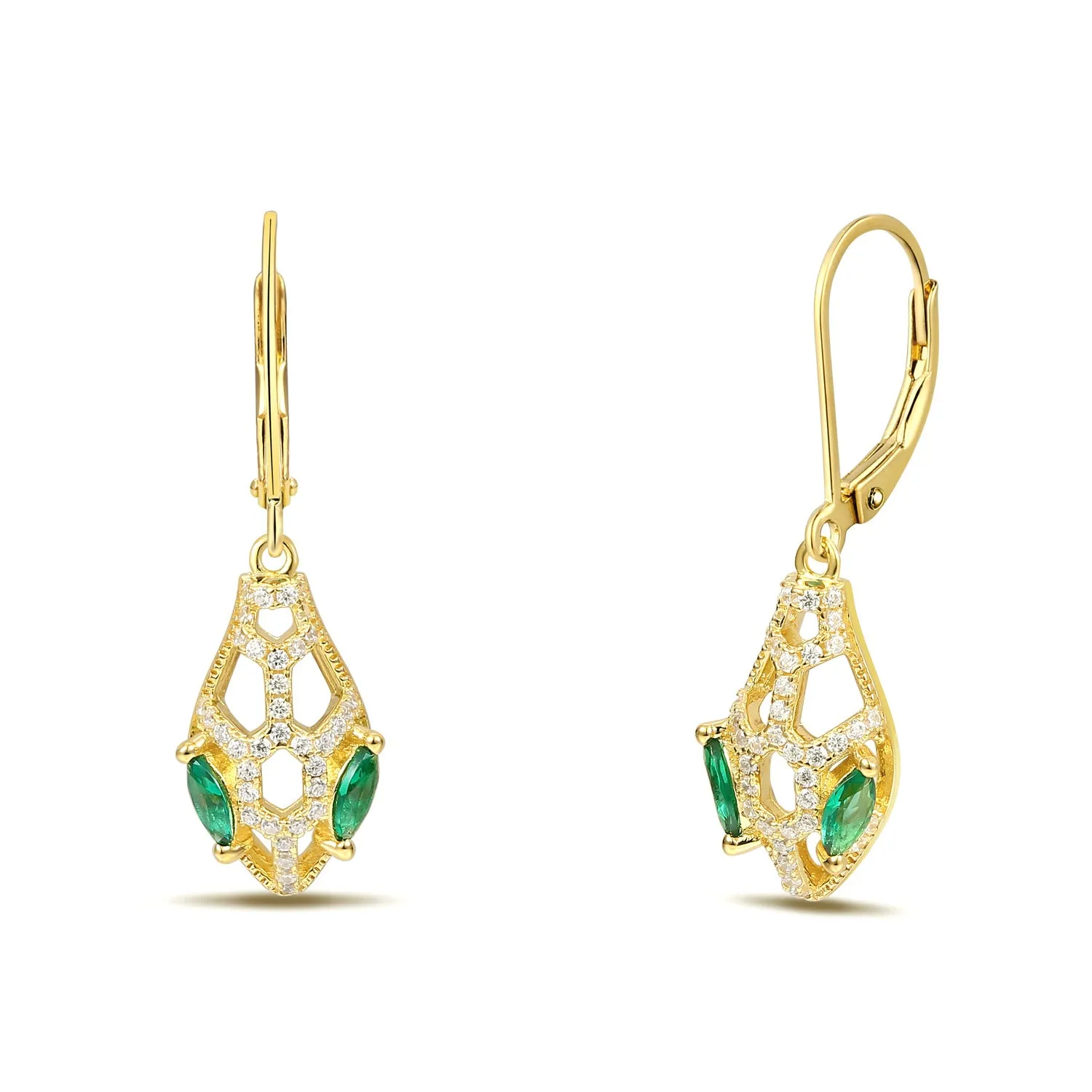 Snake with Marquise Green Zircon Hollow Silver Hoop Earrings for Women