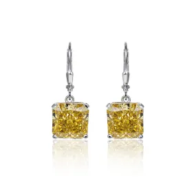 Solitaire Square Yellow Zircon Drop Earrings