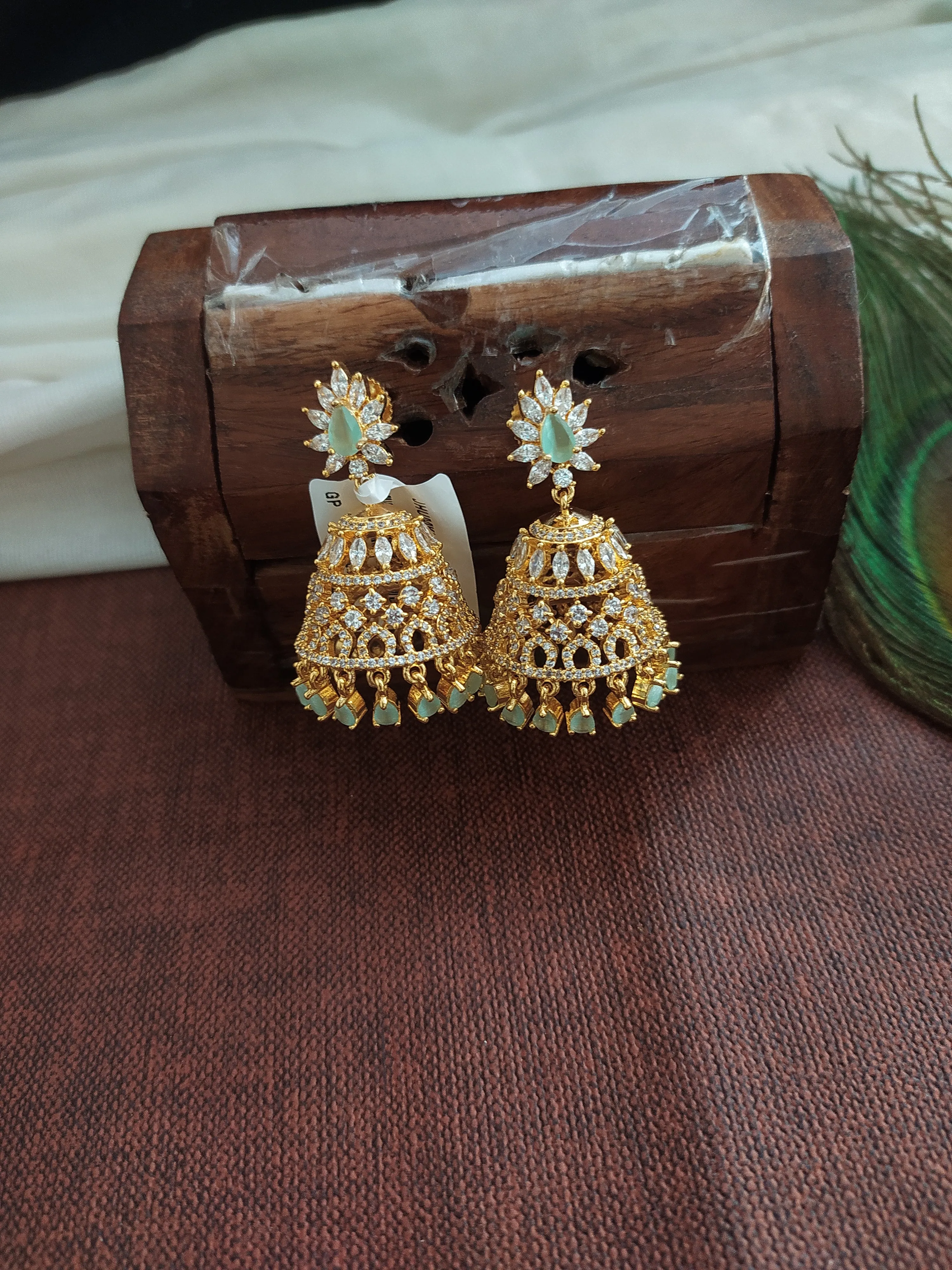 Sparkling Gold Plated Jhumka With Zircon Stones