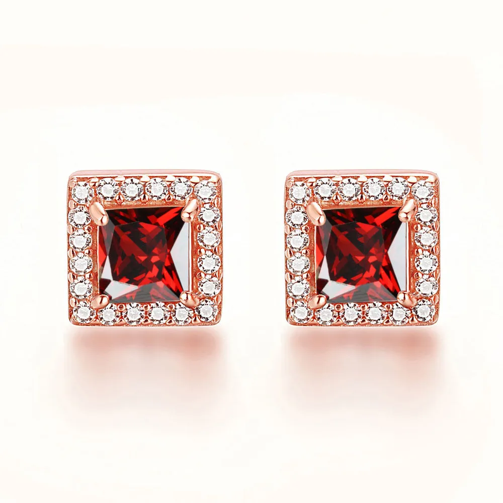 Square Zircon Soleste Halo Silver Studs Earrings for Women