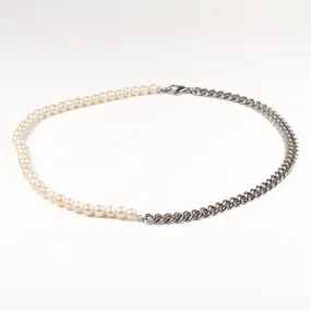 Stainless Steel and White Freshwater Pearl Necklace