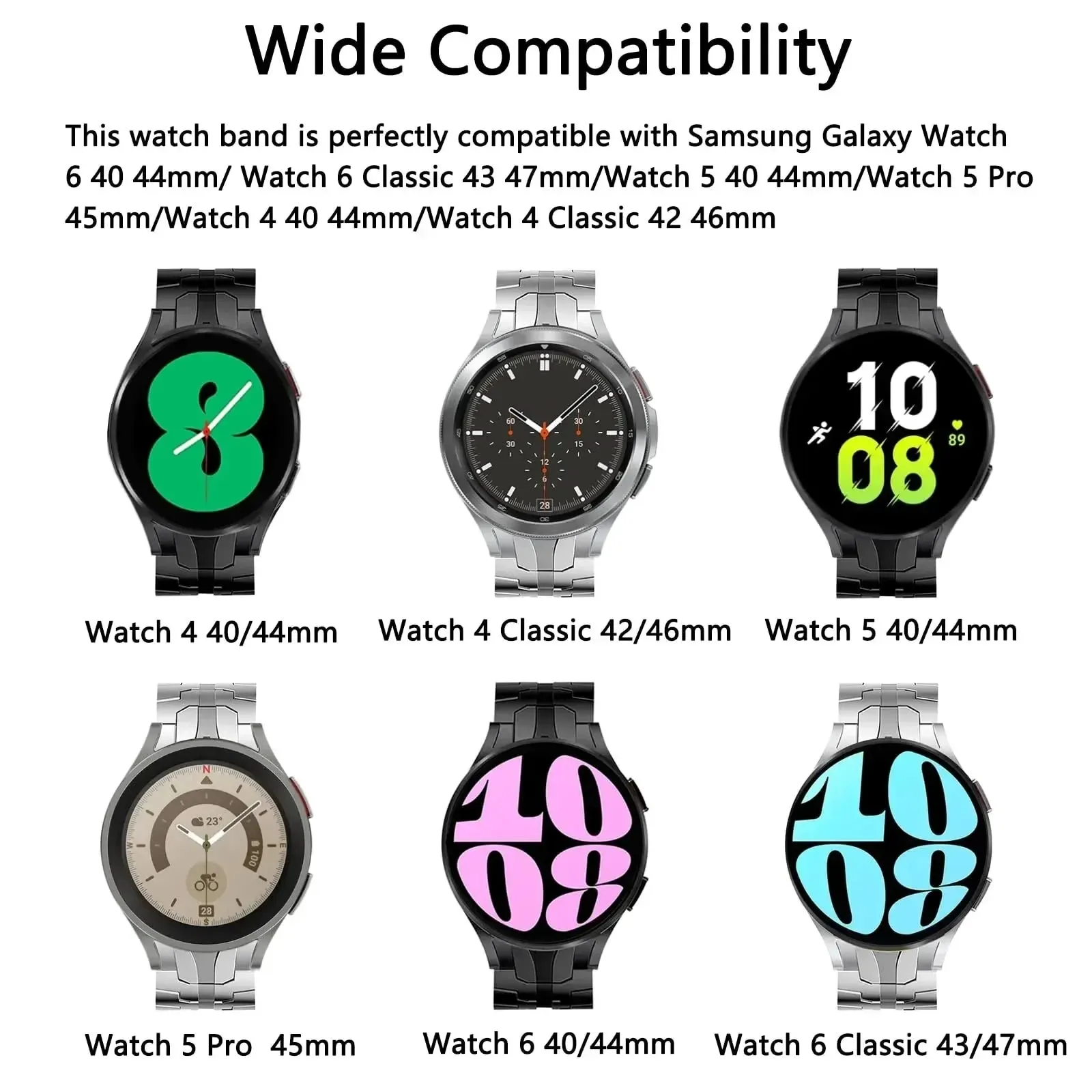 Stainless Steel Strap for Samsung Galaxy Watch 6 5 4 Classic 47mm 43mm 42 46mm 45mm No Gaps Metal Band 40 44mm Link Bracelet