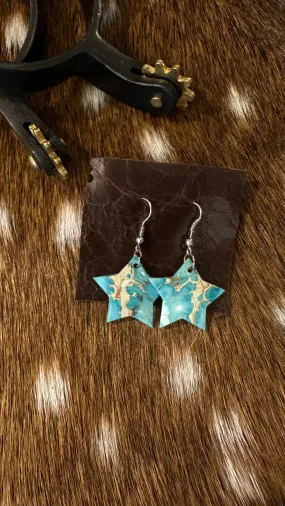 Star Shaped Turquoise Slab Earrings