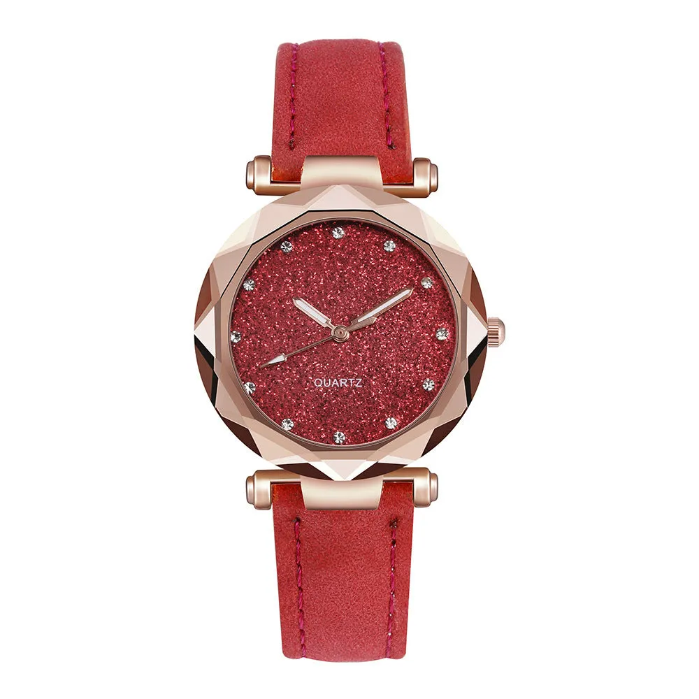 Starry Sky Silver Pink Watch Women's Frosted Belt Quartz Watch Watch