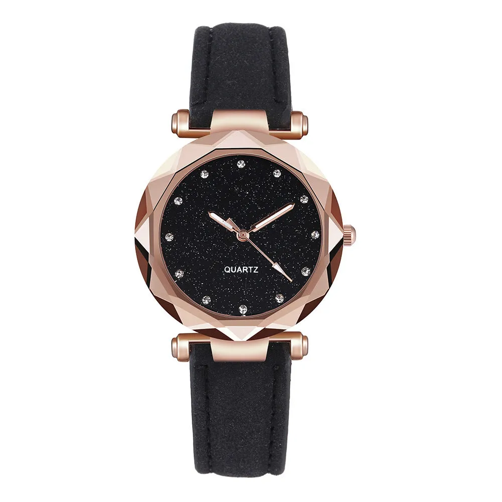 Starry Sky Silver Pink Watch Women's Frosted Belt Quartz Watch Watch