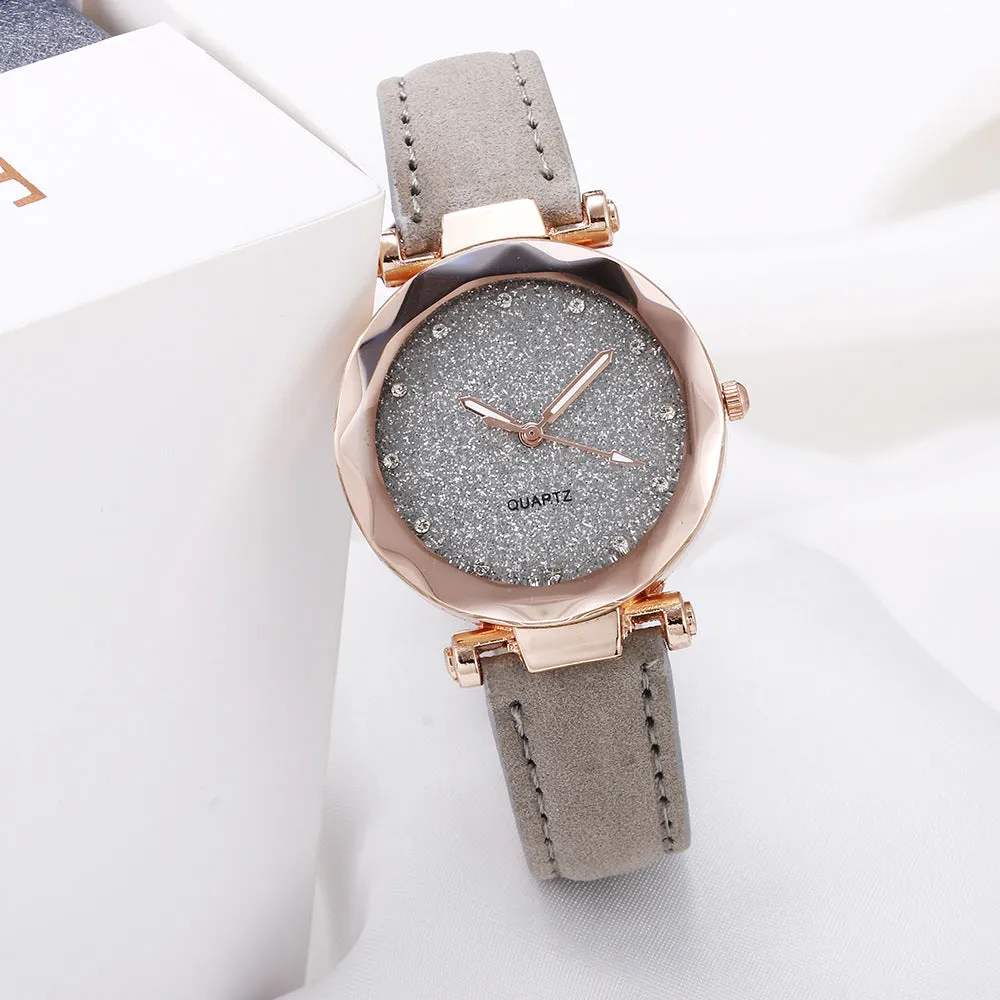 Starry Sky Silver Pink Watch Women's Frosted Belt Quartz Watch Watch