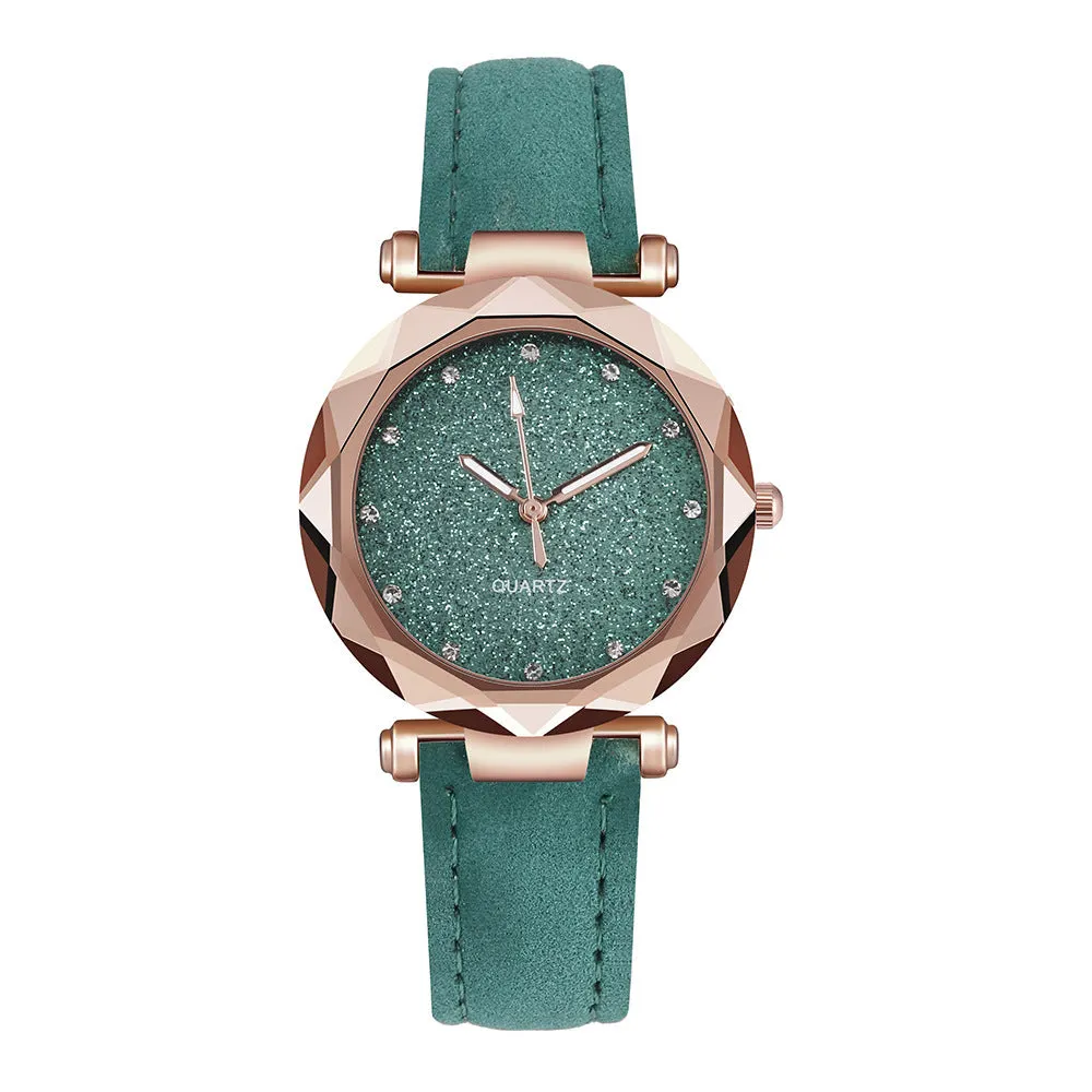 Starry Sky Silver Pink Watch Women's Frosted Belt Quartz Watch Watch