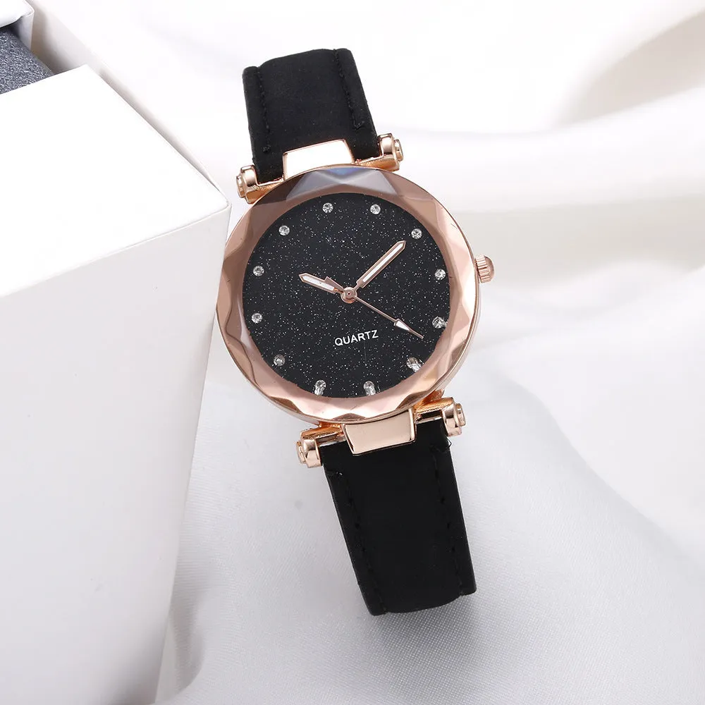 Starry Sky Silver Pink Watch Women's Frosted Belt Quartz Watch Watch