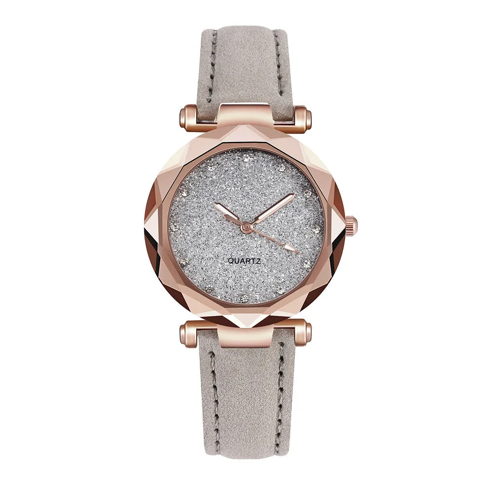 Starry Sky Silver Pink Watch Women's Frosted Belt Quartz Watch Watch