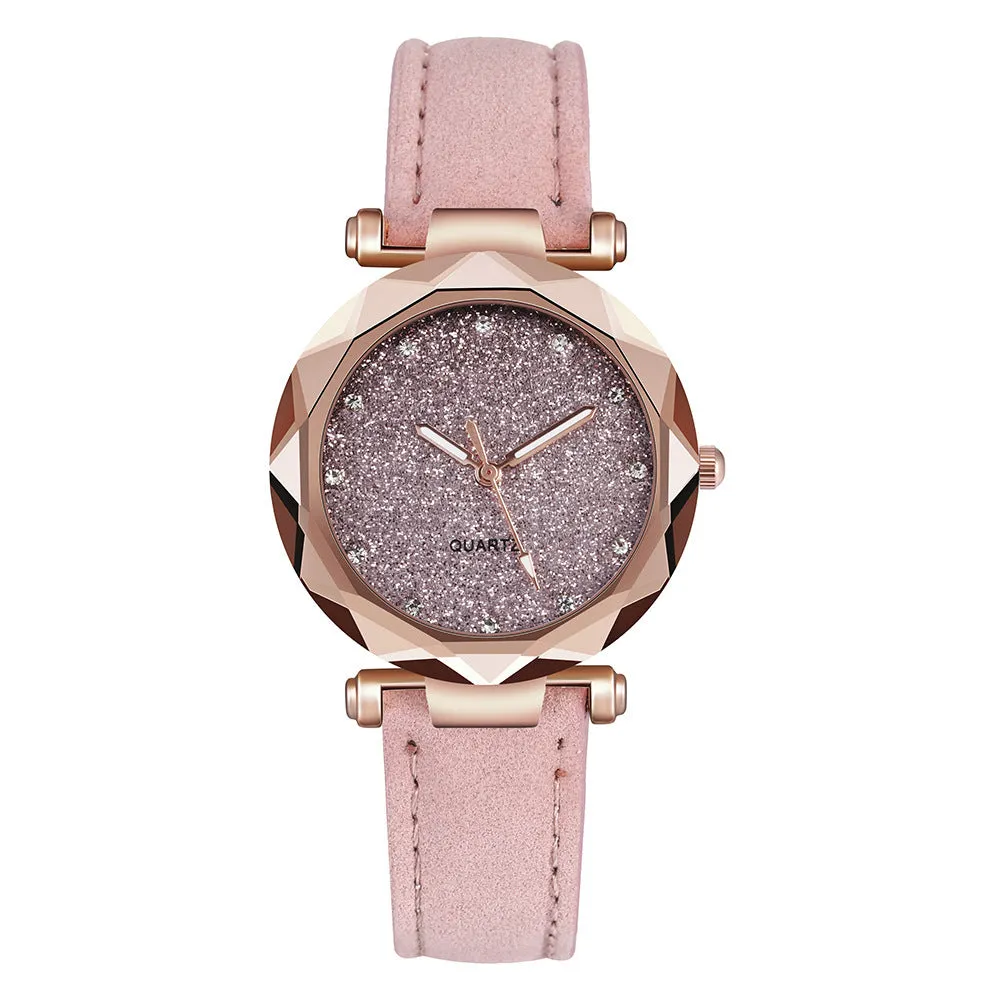 Starry Sky Silver Pink Watch Women's Frosted Belt Quartz Watch Watch