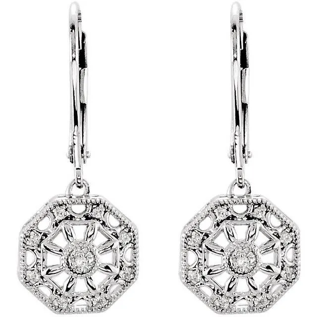 Sterling Silver .07 CTW Diamond Lever Back Earrings