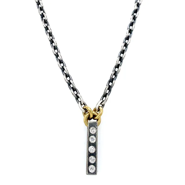 Sterling Silver & Gold Diamond Bar Necklace - "XSM Adam"