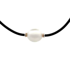 Sterling Silver and 9K Yellow Gold Australian South Sea Cultured 11-12 mm Pearl Neoprene Necklace - 2mm