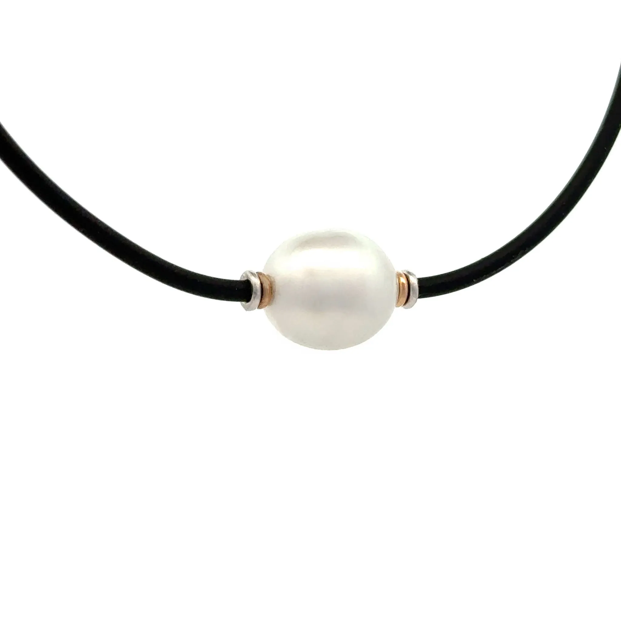 Sterling Silver and 9K Yellow Gold Australian South Sea Cultured 11-12 mm Pearl Neoprene Necklace - 2mm