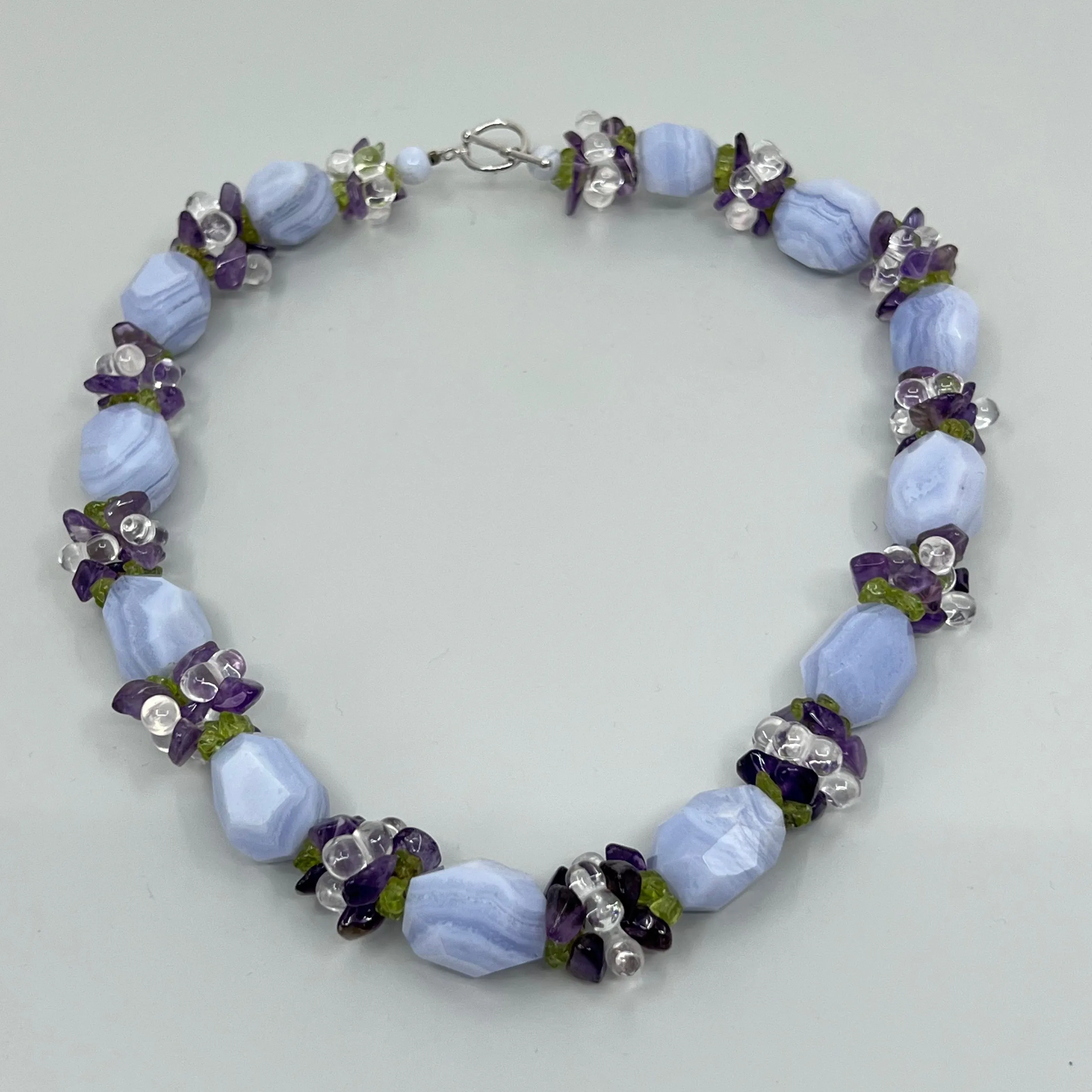 Sterling silver blue lace agate & gemstone bead necklace