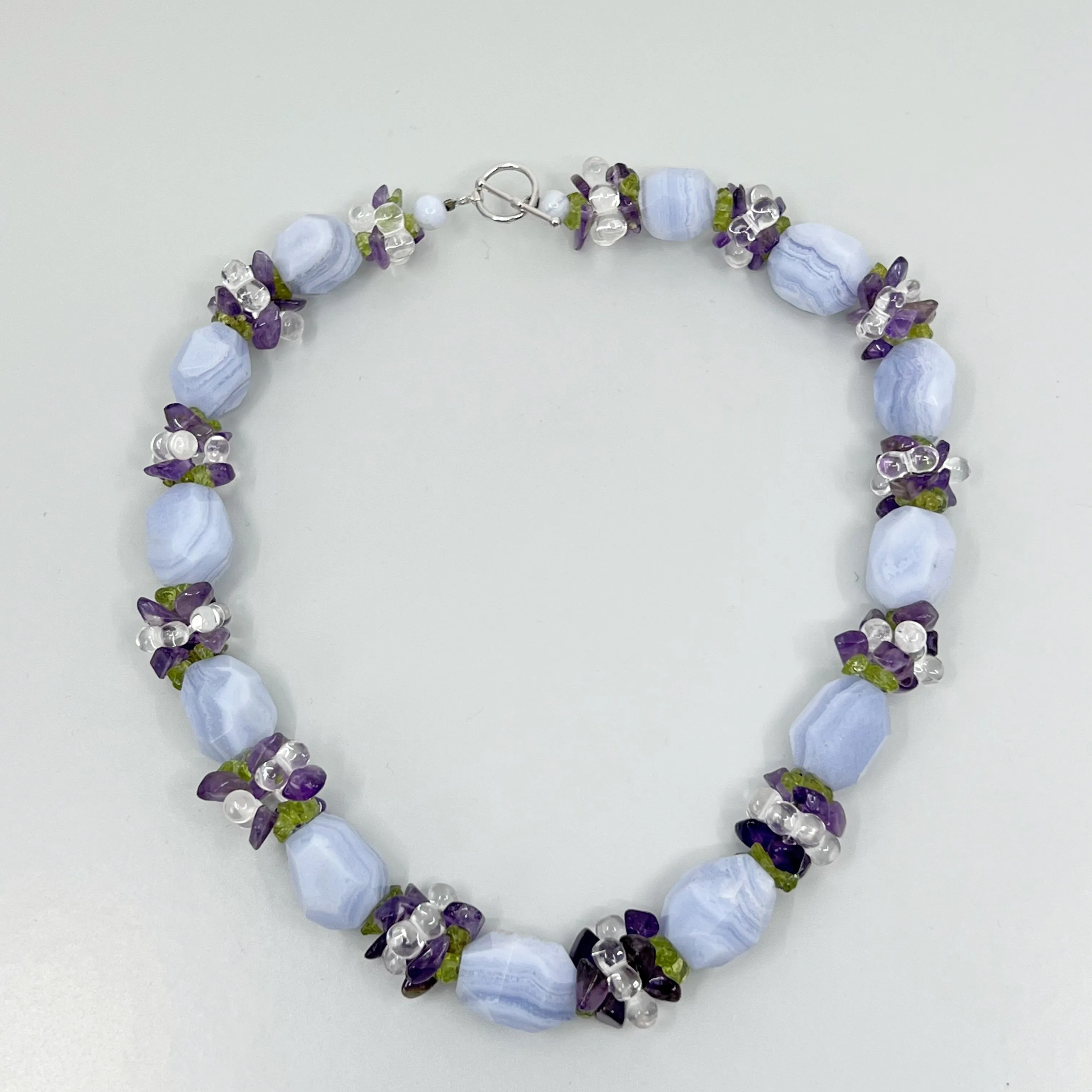 Sterling silver blue lace agate & gemstone bead necklace