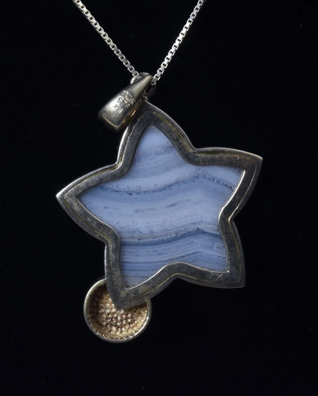 Sterling Silver Blue Lace Agate and Amethyst Star Pendant on Sterling Silver Chain Necklace