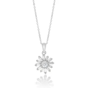 Sterling Silver Cubic Zirconia Flower Pendant On 42 3 cm Chain