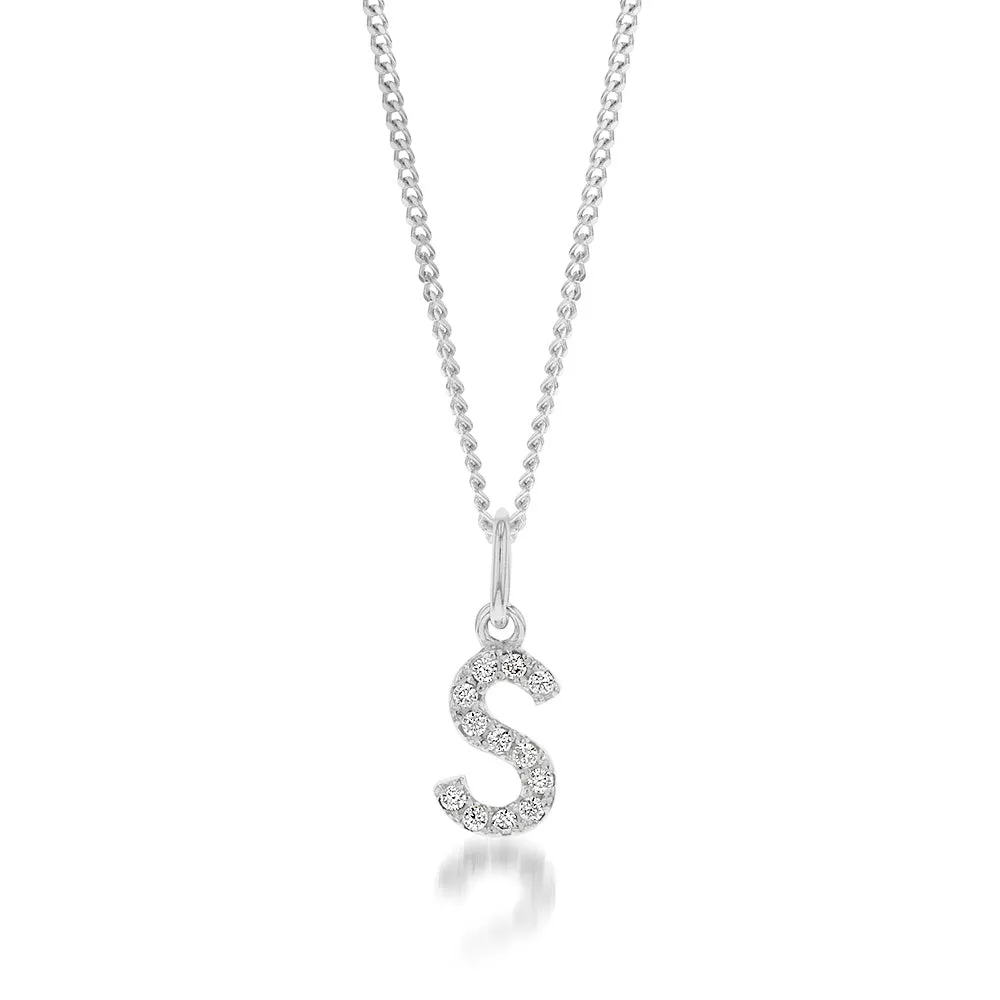 Sterling Silver Cubic Zirconia Initial "S" Pendant