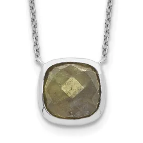 Sterling Silver Cushion Cut Faceted Labradorite 16" Necklace