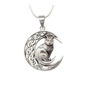 Sterling Silver Moon & Cat Celtic Pendant on Chain