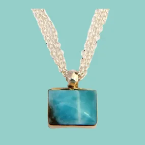 Sterling Silver Necklace, Silver and 9K gold necklace, Larimar sterling silver