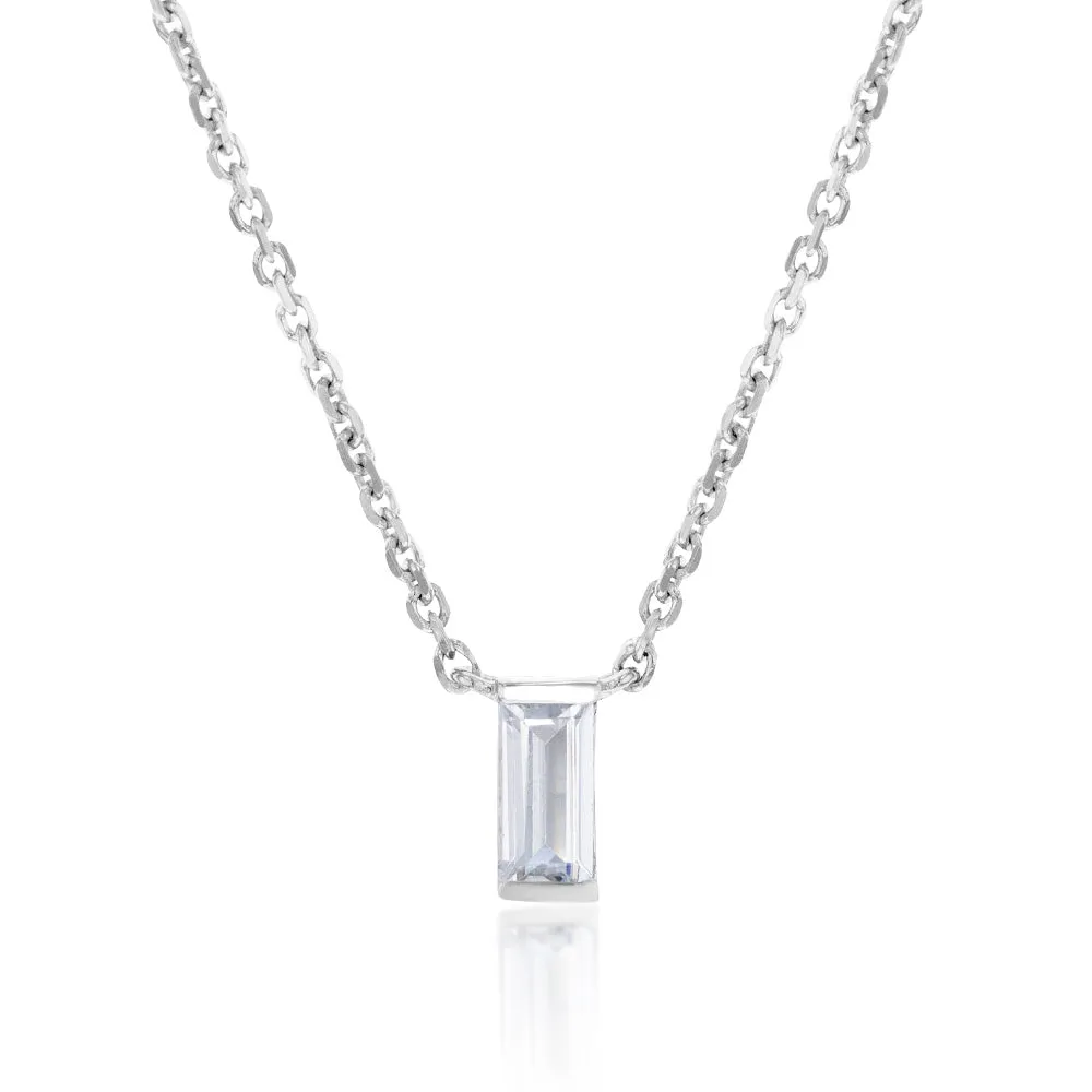 Sterling Silver Rhodium Plated White Cubic Zirconia Pendant on 40 5cm Chain