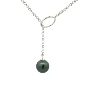 Sterling Silver Tahitian Cultured 9 - 10 mm Pearl Necklace