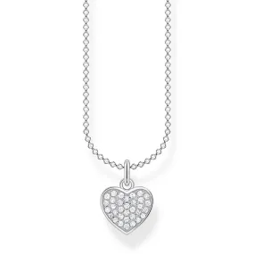 Sterling Silver Thomas Sabo Charm Club Heart Zirconia Pave Necklace 38-45cm