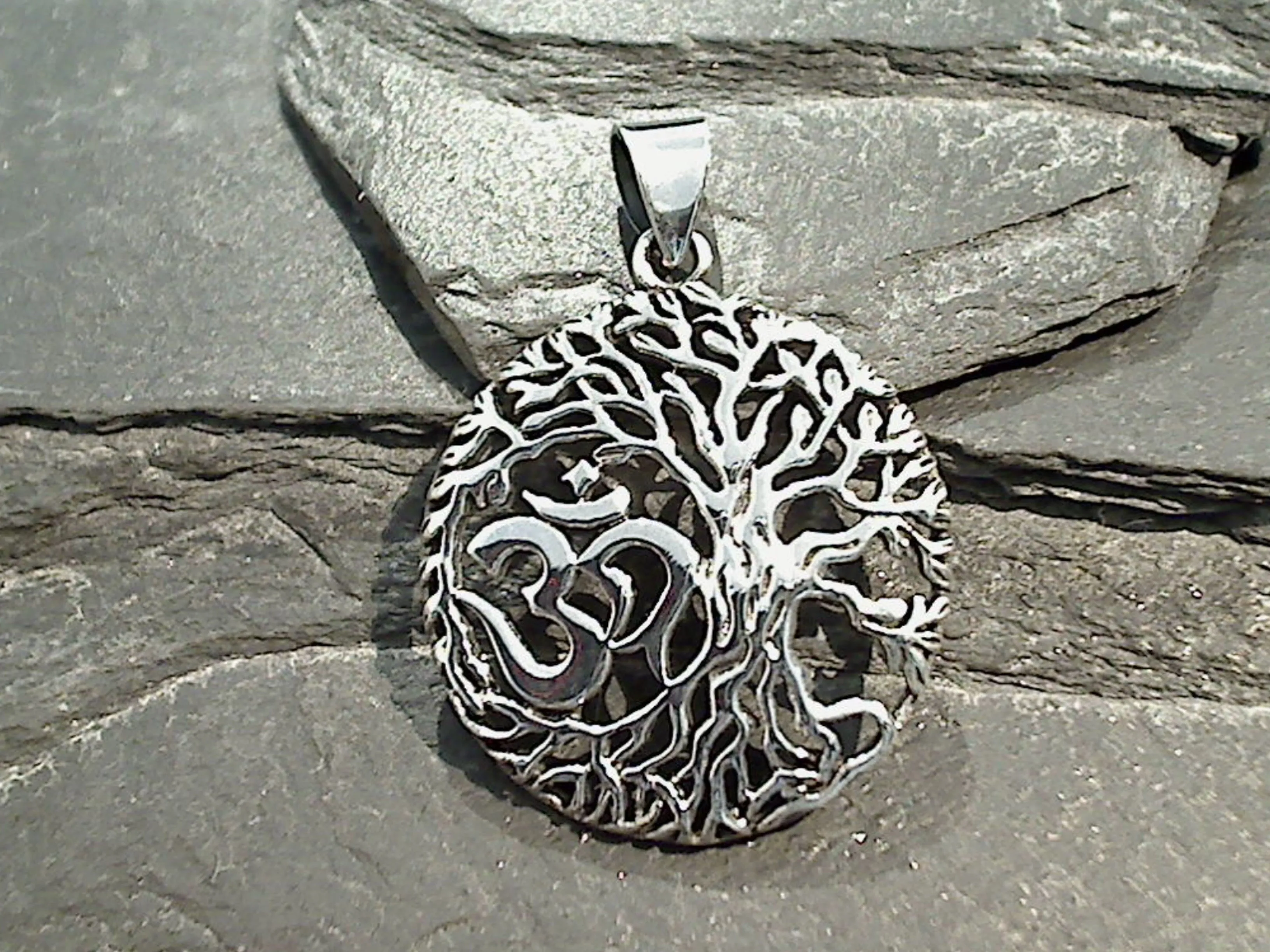 Sterling Silver Tree Of Life And Om Symbol Pendant