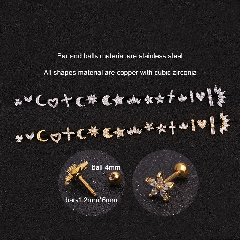 Stone Crown Earrings Bone Nails Screw Screw Ball Fashion Earrings