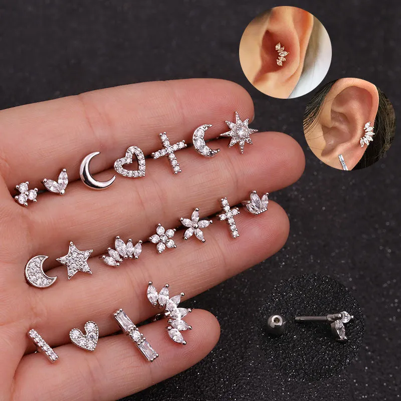 Stone Crown Earrings Bone Nails Screw Screw Ball Fashion Earrings