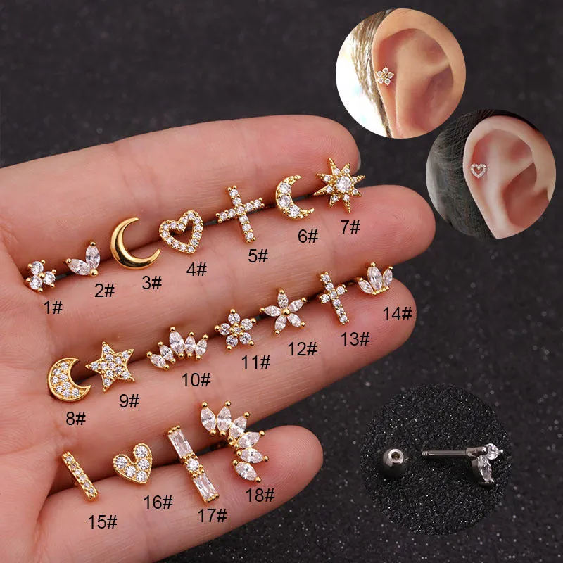 Stone Crown Earrings Bone Nails Screw Screw Ball Fashion Earrings