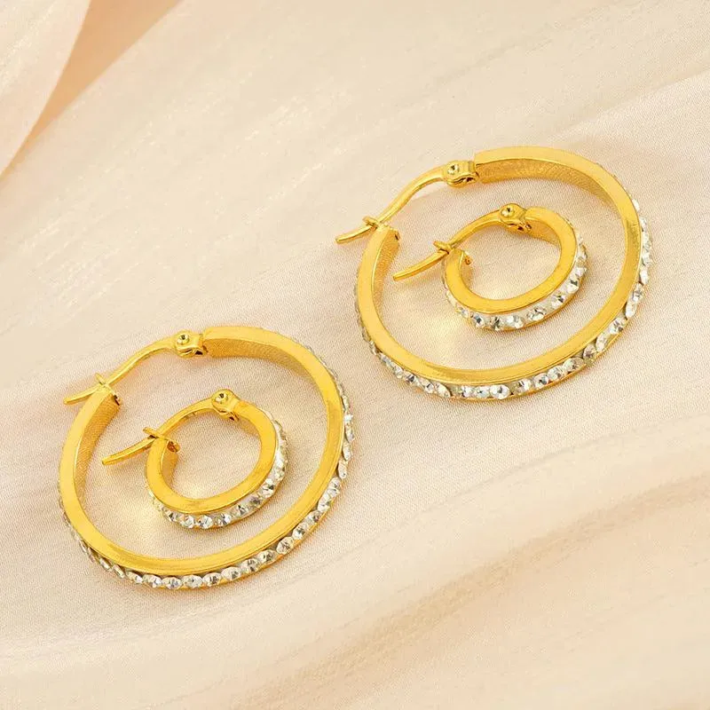 Stunning 18K Gold Plated Hoop Earrings with Zircon Embellishments