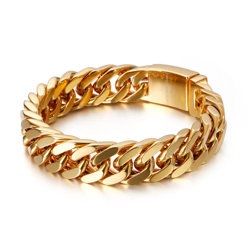 Stylish Electroplated Gold Titanium Steel Men's Bracelet for Modern Elegance