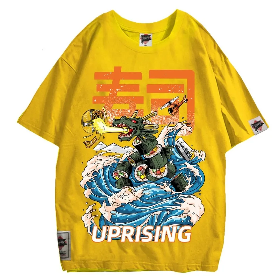 Sushi Attack Counterattack Food Attack Uprising Japanese Street Trend Original Hip Hop Punk Men's Short Sleeve T-shirt