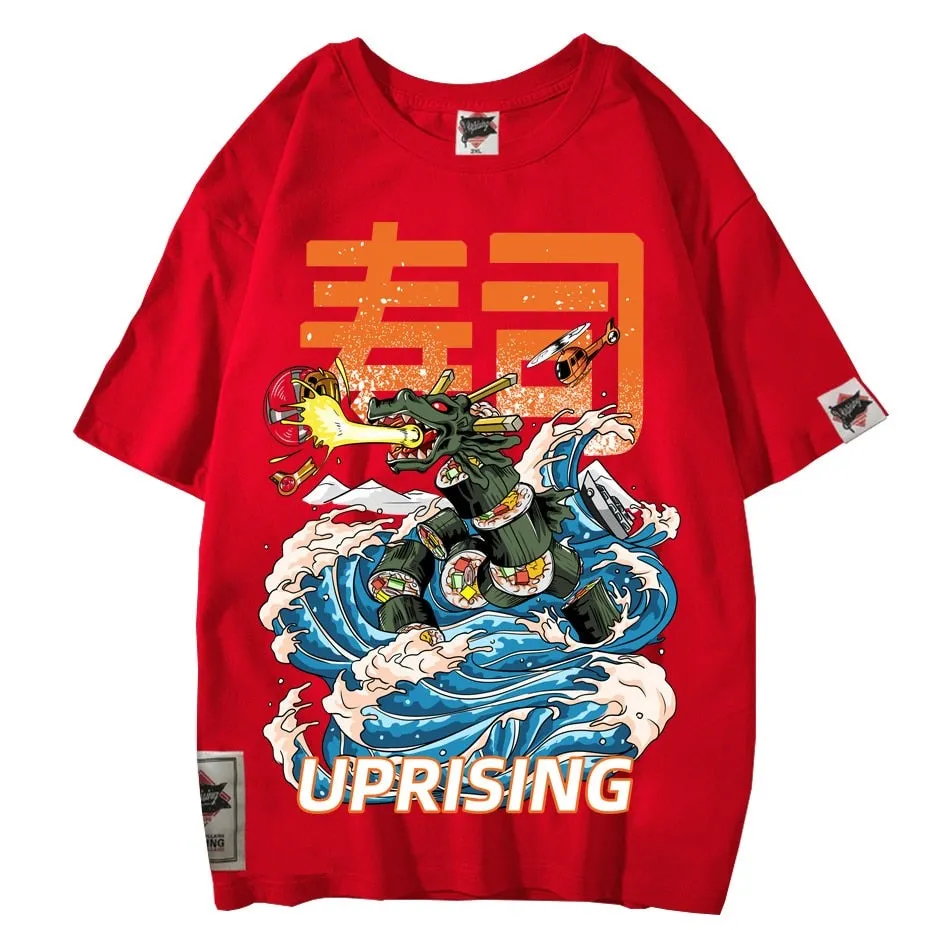 Sushi Attack Counterattack Food Attack Uprising Japanese Street Trend Original Hip Hop Punk Men's Short Sleeve T-shirt