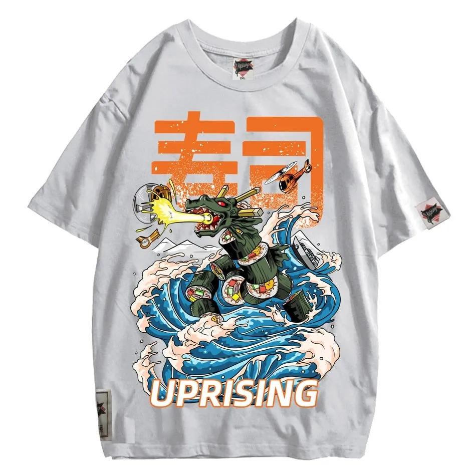 Sushi Attack Counterattack Food Attack Uprising Japanese Street Trend Original Hip Hop Punk Men's Short Sleeve T-shirt