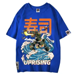 Sushi Attack Counterattack Food Attack Uprising Japanese Street Trend Original Hip Hop Punk Men's Short Sleeve T-shirt