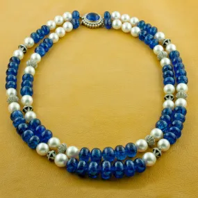 Tanzanite & Pearl Necklace with Diamond Accents