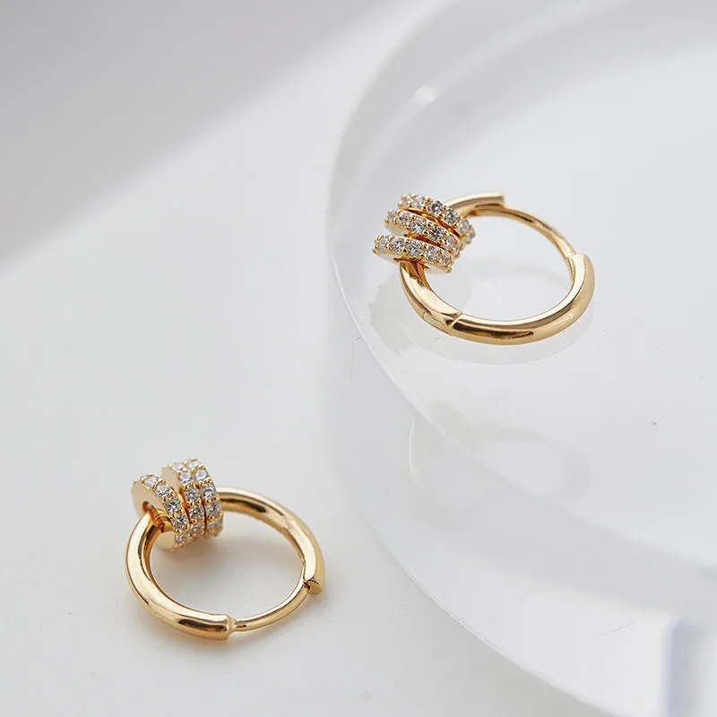 Three Zircon Rings Silver Hoop Earrings for Women