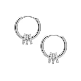 Three Zircon Rings Silver Hoop Earrings for Women