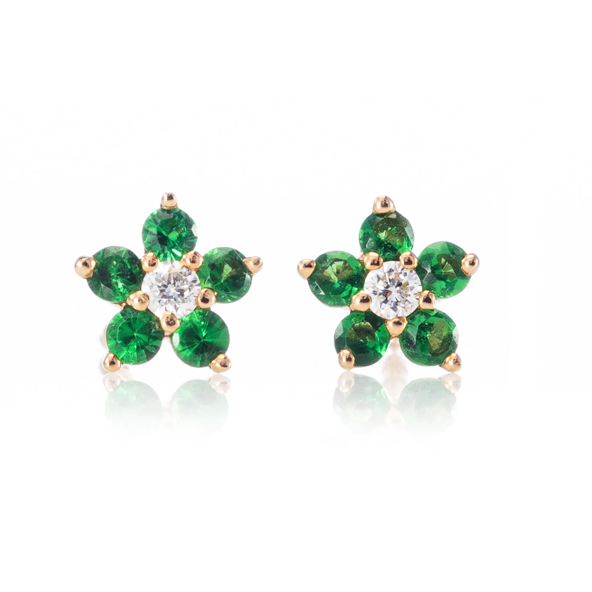 Tiny Tsavorite Flower Studs