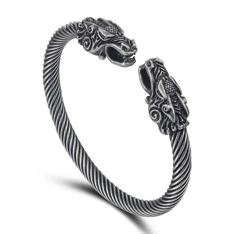 Titanium Steel Double-Headed Dragon Bracelet for Men - Retro Personalized Pendant Jewelry in European and American Style